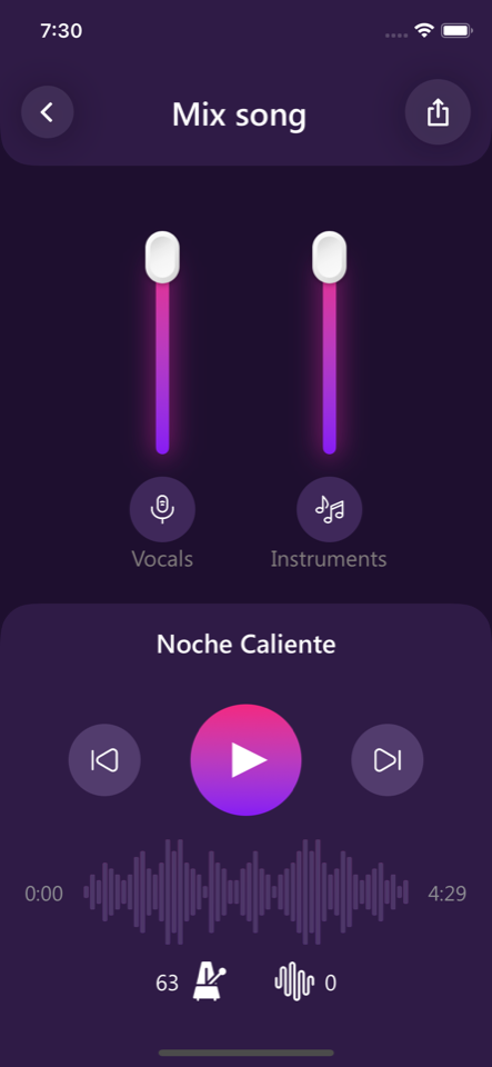 Vocal Remover app with separate volume controls for vocals and instruments